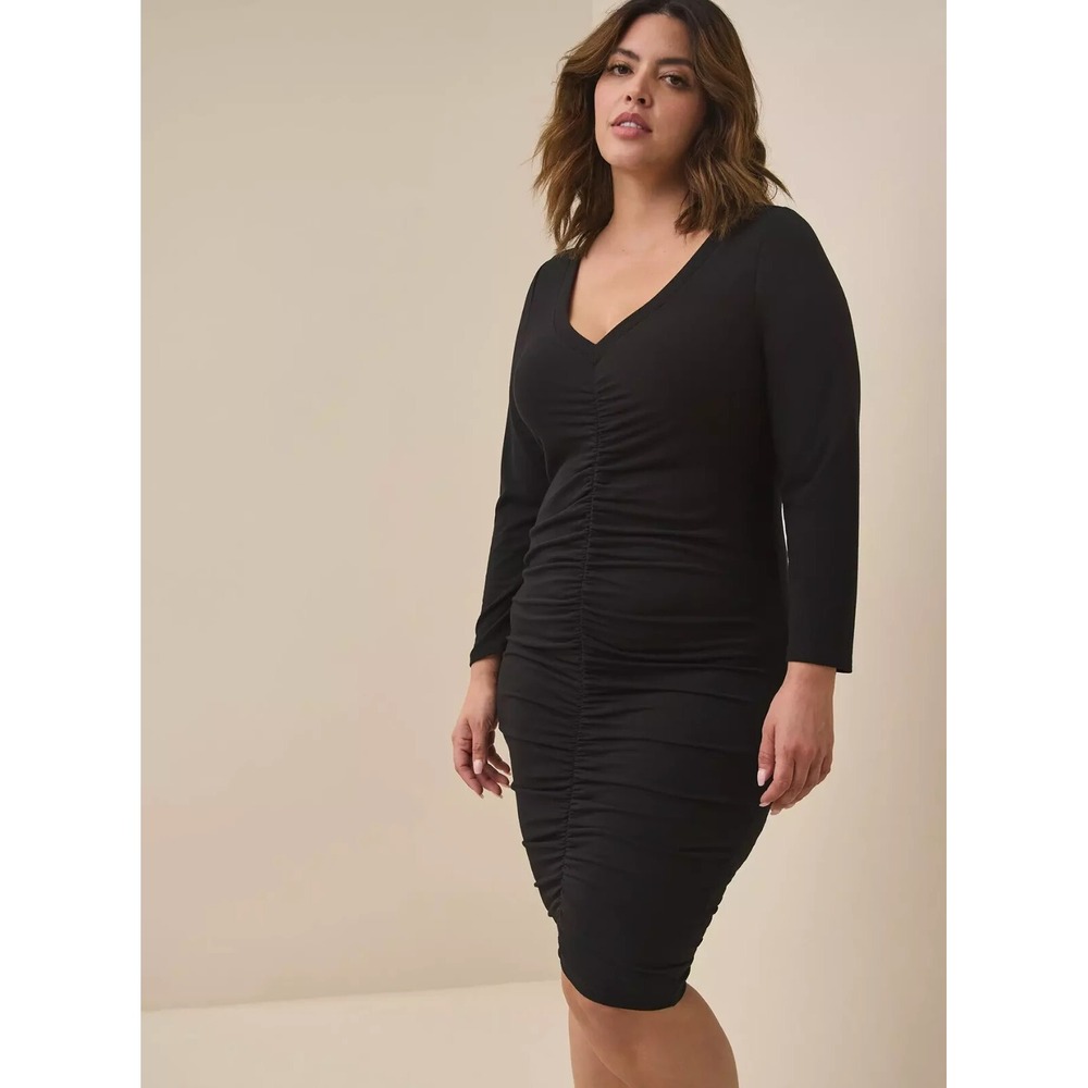Torrid Dress 4X Mini Jersey Bodycon Black Ruched Front & Back Cocktail Chic Boho